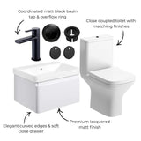 Aquarius Bathrooms Suites Aquarius Sophie 605mm Wall Hung Vanity Unit, Close Coupled Toilet, Tap and Fittings Bundle