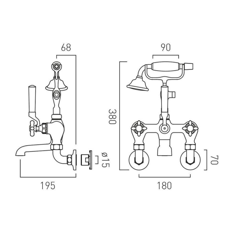 Vado Bath Shower Mixer Booth & Co. Axbridge Crosshead Wall Mounted Bath Shower Mixer with Traditional Shower Handset