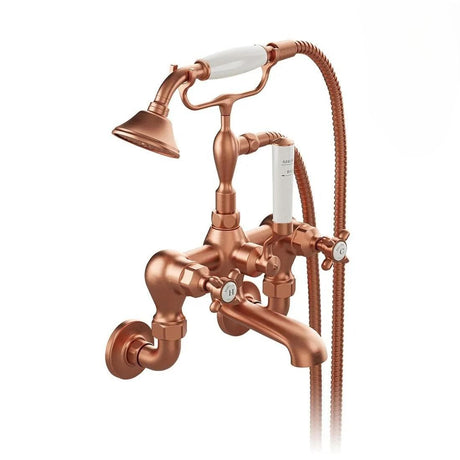 Vado Bath Shower Mixer Brushed Bronze/Crackled White Booth & Co. Axbridge Crosshead Wall Mounted Bath Shower Mixer with Traditional Shower Handset