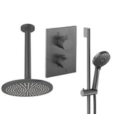 UK Bathroom Store Concealed Shower Set Slate / Ceiling Arm / 300mm Crosswater Crossbox Shower Set 4 - 2 Outlet with Riser Rail Kit and Fixed Overhead Showerhead