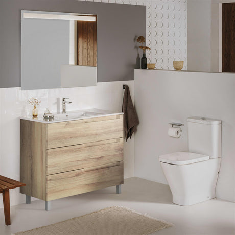 Roca Floor Standing Vanity Unit Beige Wood / Central Roca Aleyda 1000mm Floor Standing Three Drawer Vanity Unit with Basin