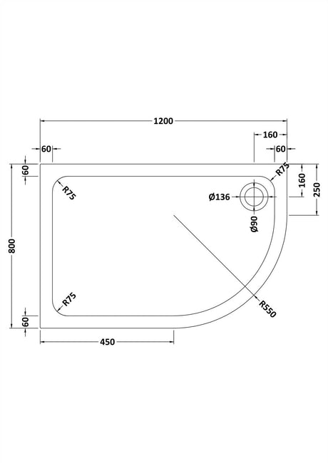 Aquarius Bathrooms Quadrant Shower Tray 1200x800mm / Right Handed Aquarius Urbano 45mm Offset Quadrant Stone Resin Anti Slip Shower Tray