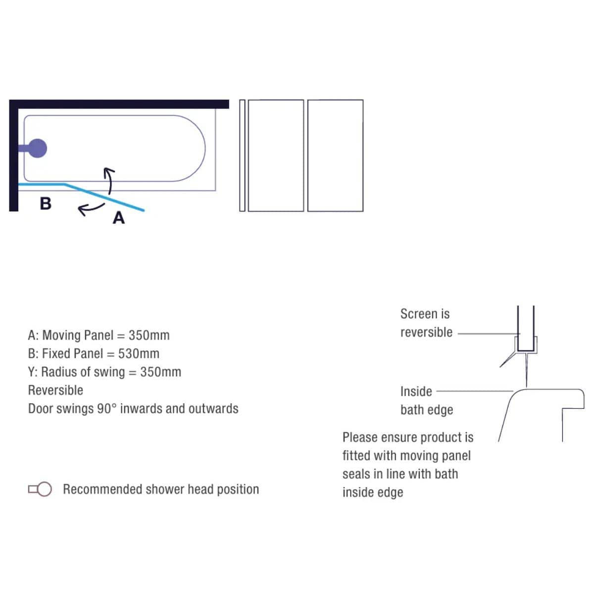 Merlyn Bath Screen Merlyn 2 Panel Curved Bath Screen with HydroSEAL Techology