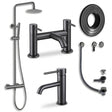 Aquarius Bathrooms Exposed Shower Set Gun Metal Grey Aquarius RF-Series Complete Shower Brassware Pack with Basin Mixer, Bath Mixer & Exposed Shower