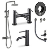 Aquarius Bathrooms Exposed Shower Set Gun Metal Grey Aquarius RF-Series Complete Shower Brassware Pack with Basin Mixer, Bath Mixer & Exposed Shower