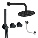 UK Bathroom Store Concealed Shower Set Matt Black / Wall Arm / 200mm Crosswater Module Shower Set 9 - 3 Outlet with Pencil Handset, Overhead Shower and Overflow Filler