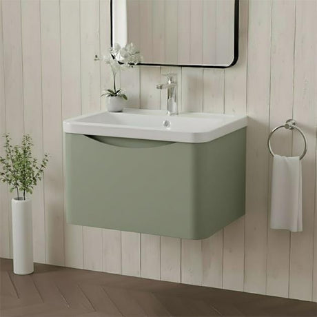 Aquarius Bathrooms Wall Mounted Vanity Unit Green Aquarius Seren 600mm Wall Mounted One Drawer Vanity Unit with Basin