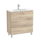 Roca Wall Mounted Vanity Unit Beige Wood Roca Aleyda Compact 800mm Floor Standing Three Drawer Vanity Unit with Basin