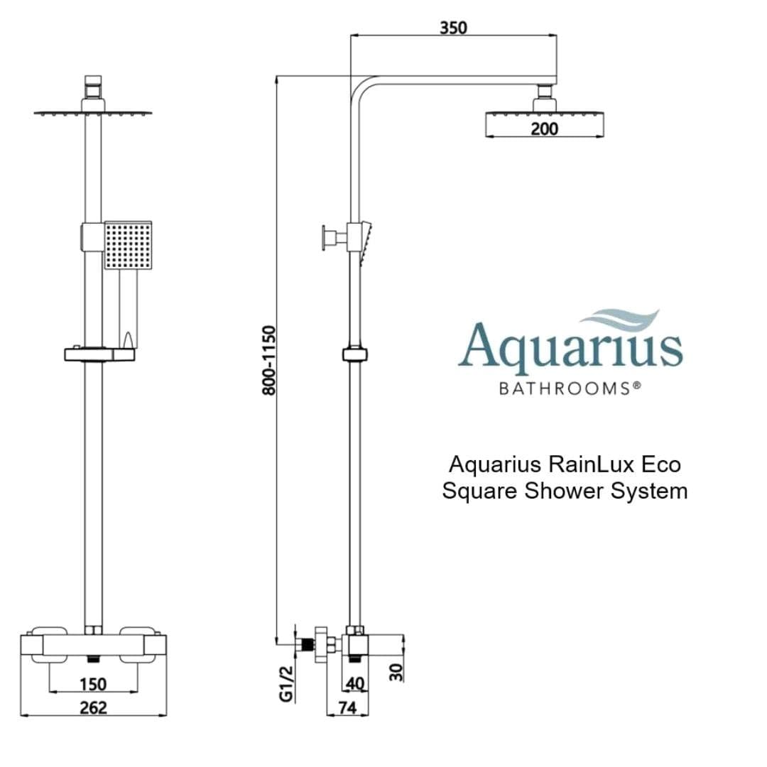 Aquarius Bathrooms Exposed Shower Set Aquarius RainLux Eco Square Adjustable Exposed Bar Shower System