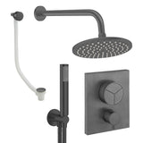 UK Bathroom Store Concealed Shower Set Slate / Wall Arm / 200mm Crosswater Crossbox Push Shower Set 7 - 3 Outlet with Fixed Overhead Shower, Pencil Handset and Overflow Bath Filler Waste