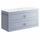 Crosswater Wall Mounted Vanity Unit Storm Grey / 910 x 460mm Crosswater Canvass Vanity Unit with White Carrara Marble Effect Worktop