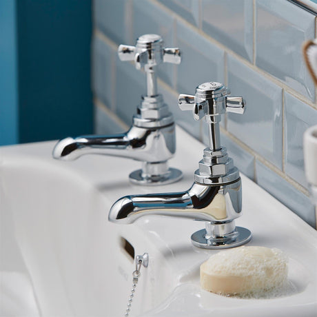 Heritage Pillar Basin Tap Chrome Heritage Dawlish Short Nose Basin Pillar Taps (Pair)