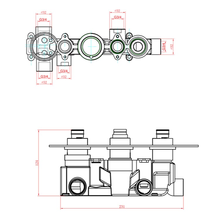 Sagittarius Concealed Shower Valve Sagittarius Ergo Lever 3 Outlet, 3 Handle Concealed Thermostatic Shower Valve