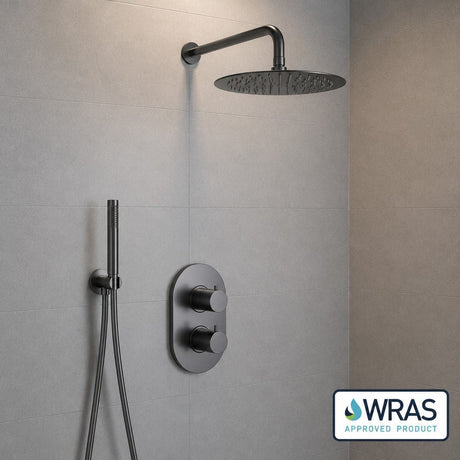 Aquarius Bathrooms Concealed Shower Set Gunmetal Grey Aquarius RainLux Round 2 Outlet Shower Set with Shower Head and Single Function Handset