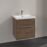 Villeroy & Boch Wall Mounted Vanity Unit Arizona Oak with Chrome Handles Villeroy & Boch Subway 3.0 Wall Hung 600mm Two Drawer Vanity Unit with Basin