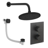 UK Bathroom Store Concealed Shower Set Matt Black / Wall Arm / 300mm Crosswater Crossbox Shower Set 7 - 2 Outlet with Fixed Overhead Shower and Overflow Bath Filler Waste