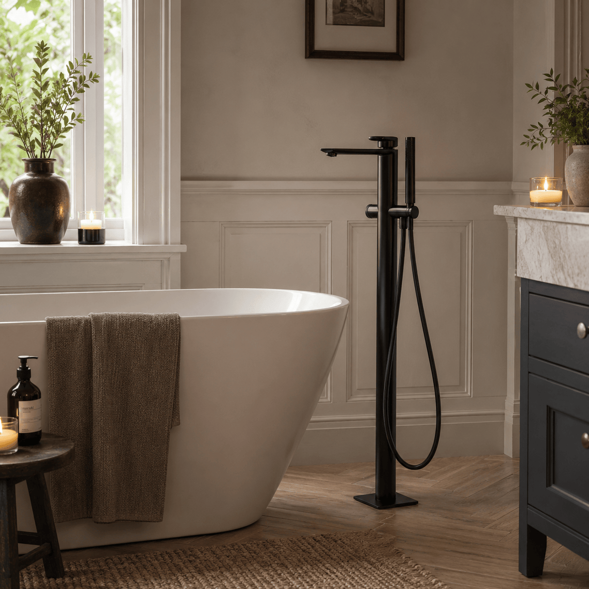 Clearwater Freestanding Bath Filler Matt Black Clearwater Varda Floor Standing Bath Shower Mixer with Shower Kit