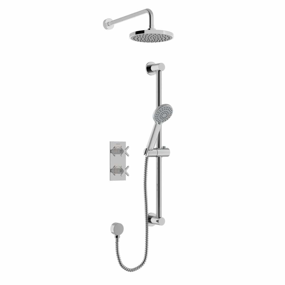 Heritage Concealed Shower Set Chrome Heritage Salcombe Concealed Thermostatic Shower Valve with Fixed Shower Head, Handset and Flexible Riser