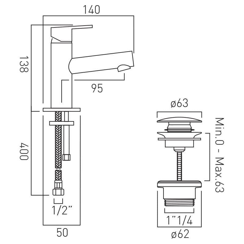 VADO Mono Basin Tap Vado Sense Mini Mono Basin Mixer Tap with Universal Waste in Chrome