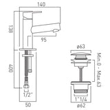 VADO Mono Basin Tap Vado Sense Mini Mono Basin Mixer Tap with Universal Waste in Chrome