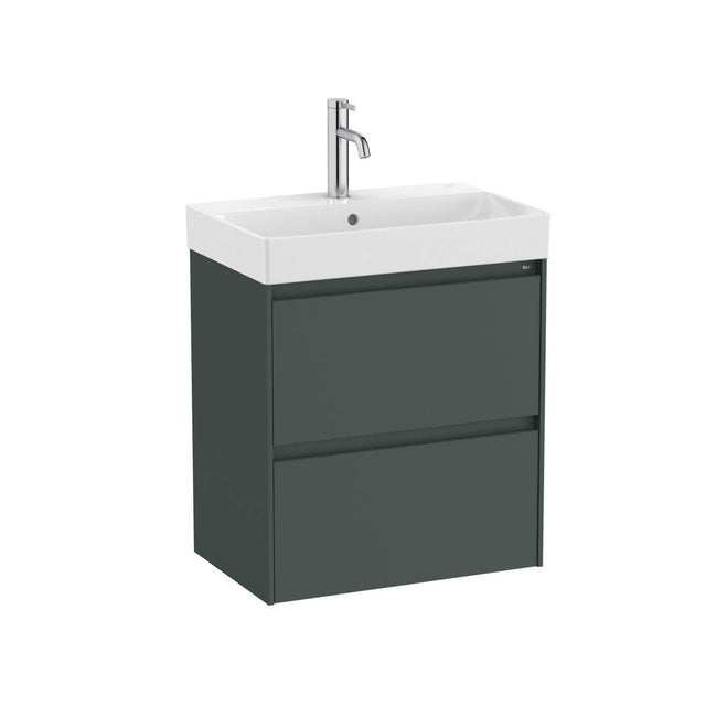 Roca Wall Mounted Vanity Unit Matt Green Roca Ona 550mm Compact Wall Mounted Two Drawer Vanity Unit with Basin