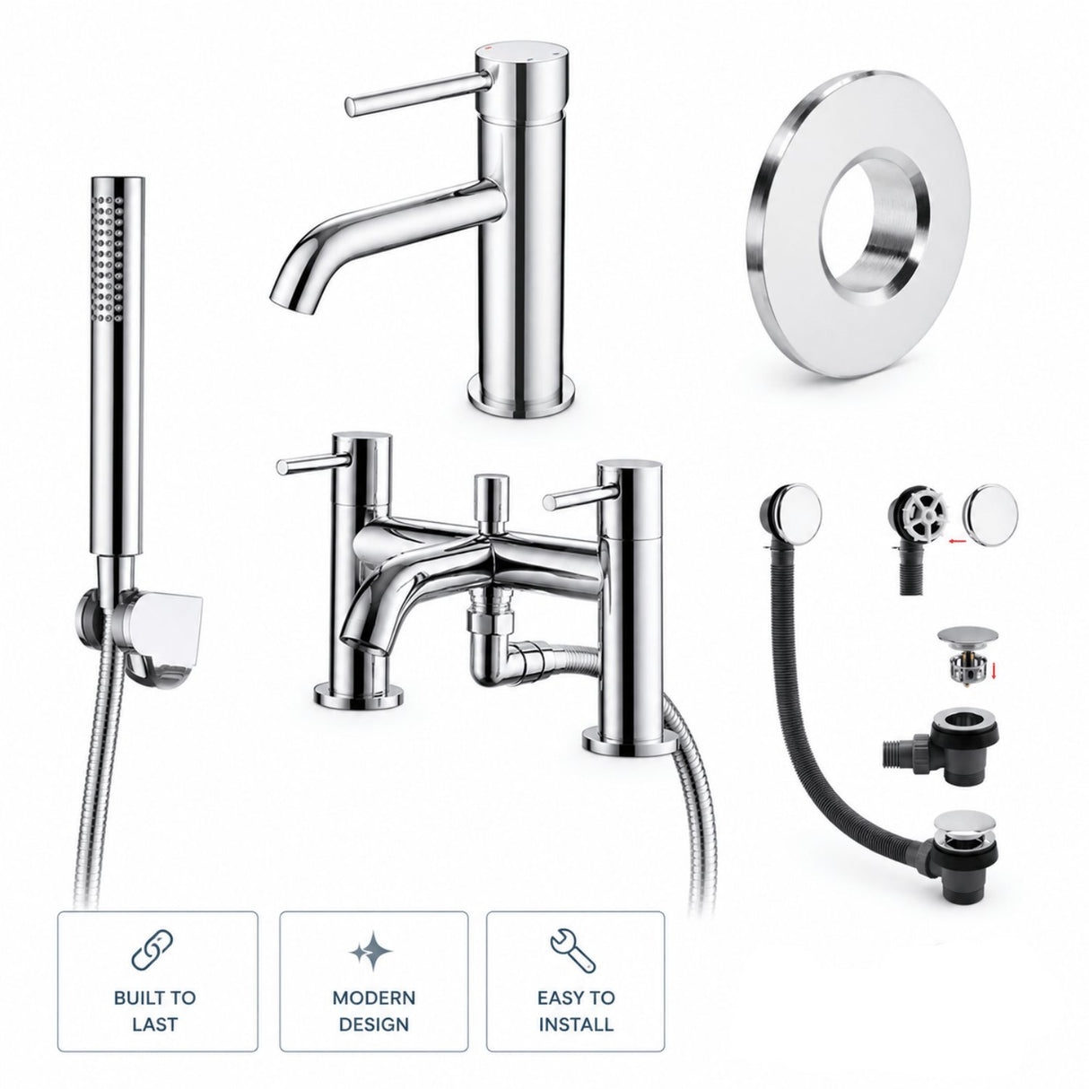 Aquarius Bathrooms Bath Shower Mixer Chrome Aquarius RF-Series Complete Bath and Basin Brassware Pack with Basin Tap, Bath and Shower Mixer and Wastes