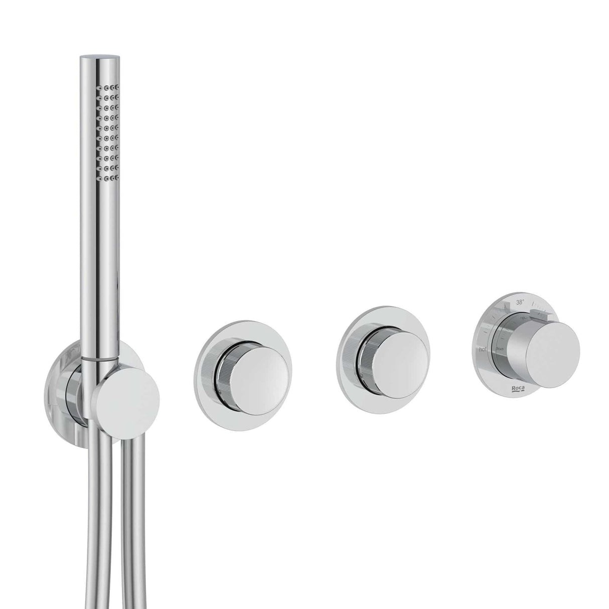 Roca Concealed Shower Set Roca T-Multi Switch Thermostatic Concealed Shower Valve with Rainshower Head, Pencil Handset and  Hose