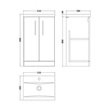 Aquarius Floor Standing Vanity Unit Aquarius Brisbane 500mm 2 Door Floor Standing Vanity Unit with 1 Tap Hole Mid Edge Basin