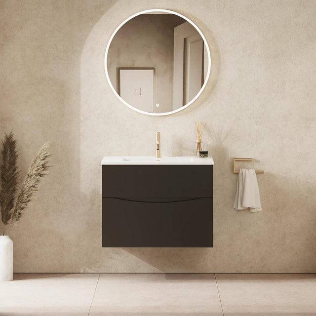 Crosswater Wall Mounted Vanity Unit 700mm / Matt Black Crosswater Glide II Wall Mounted Two Drawer Vanity Unit with Basin