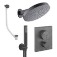 UK Bathroom Store Concealed Shower Set Slate Crosswater Crossbox Push Shower Set 9 - 3 Outlet with Revive Steel Overhead Shower, Pencil Handset and Oveflow Bath Filler Waste