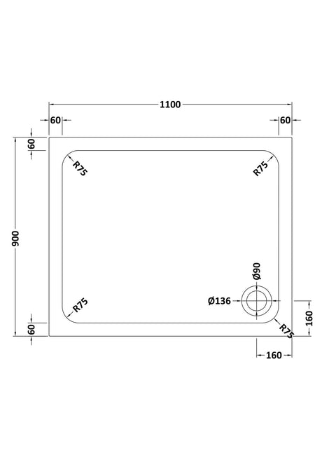 Aquarius Bathrooms Rectangle Shower Tray 1100x900mm Aquarius Urbano Rectangular 45mm Stone Resin Shower Tray in White