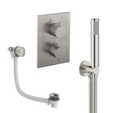 UK Bathroom Store Concealed Shower Set Brushed Nickel Crosswater Crossbox Shower Set 5 - 2 Outlet with Pencil Handset and Overflow Bath Filler Waste