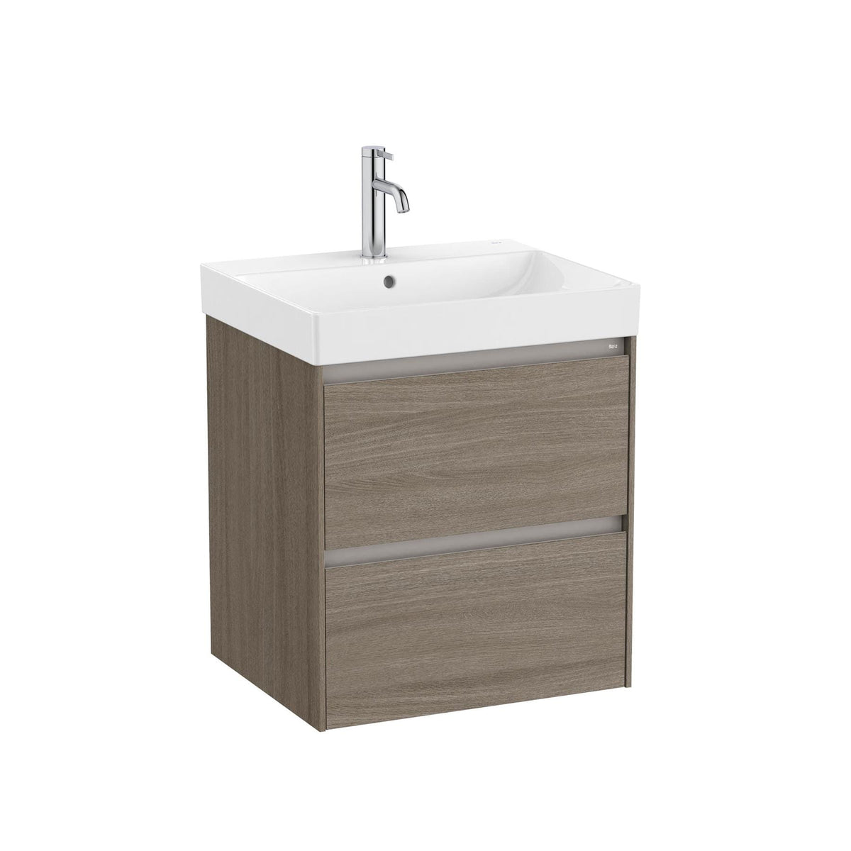 Roca Wall Mounted Vanity Unit Dark Elm Roca Ona 550mm Wall Mounted Two Drawer Vanity Unit with Basin