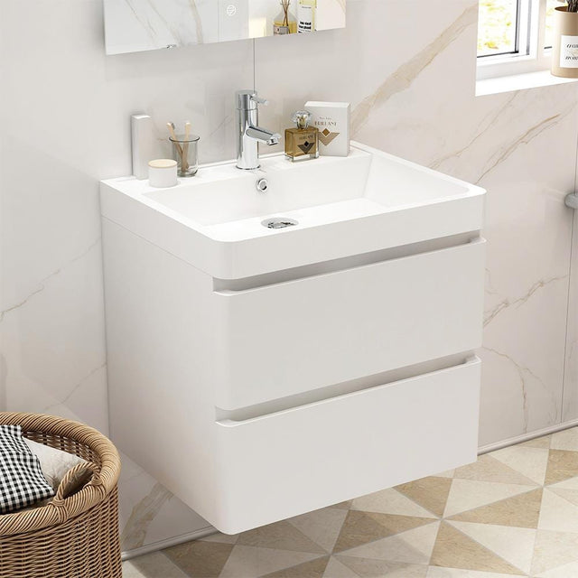 Imex Wall Mounted Vanity Unit Imex Ivo Wall Mounted 600mm Double Drawer Vanity Unit with Basin in White Gloss