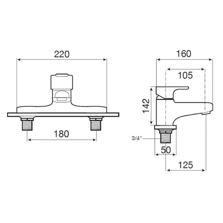 Roca Bath Mixer Roca L20 Deck Mounted Bath Mixer Tap