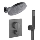 UK Bathroom Store Concealed Shower Set Slate Crosswater Crossbox Push Shower Set 6 - 2 Outlet with Revive Steel Overhead Shower and Pencil Handset