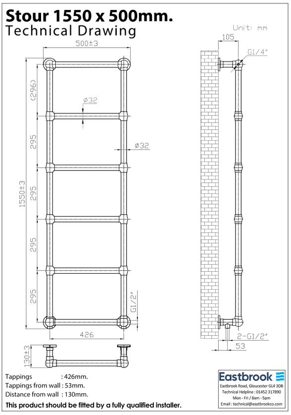 Eastbrook Traditional Towel Rail Eastbrook Stour Vertical Traditional Heated Towel Rail in Anthracite