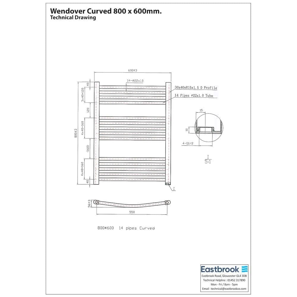 Eastbrook Wendover Curved Vertical Heated Towel Rail in Chrome
