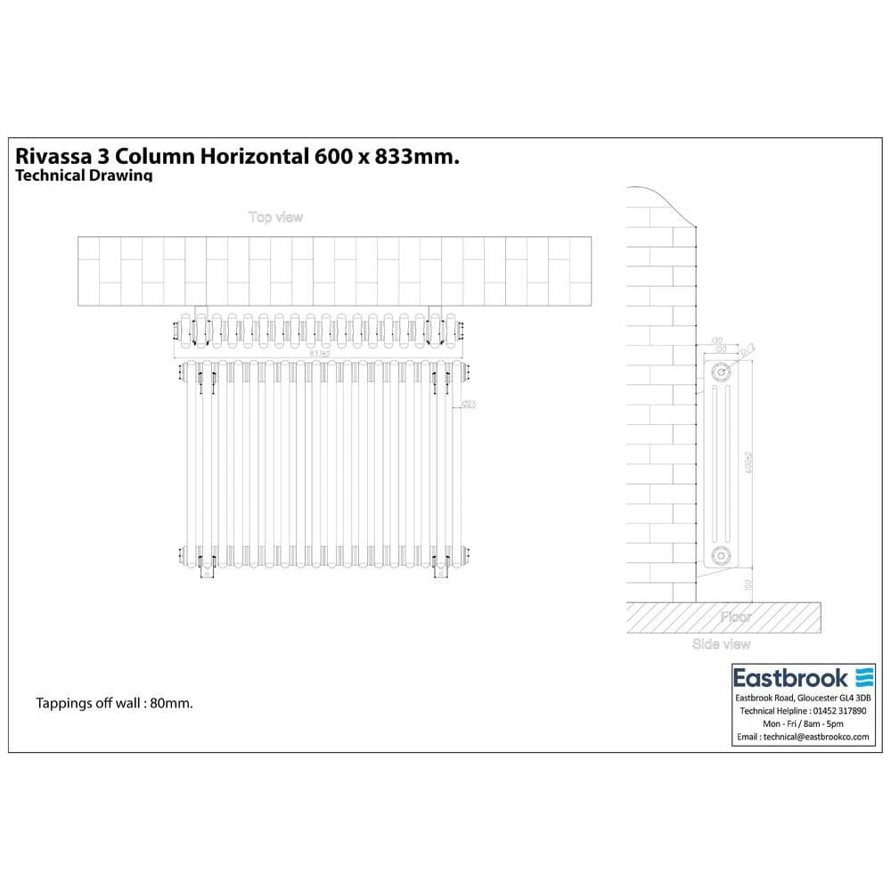 Eastbrook Column Radiator Eastbrook Rivassa Traditional 3 Column Radiator in Chrome Effect