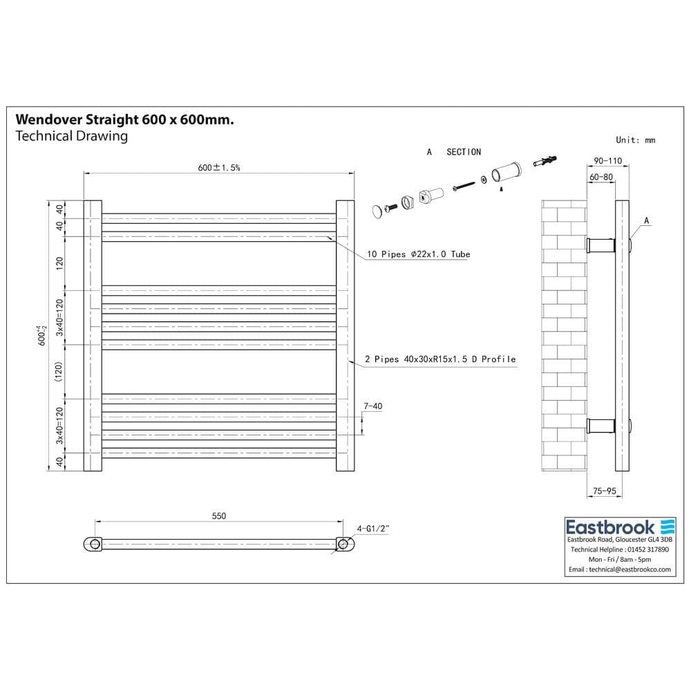 Eastbrook Wendover Straight Heated Towel Rail in Anthracite