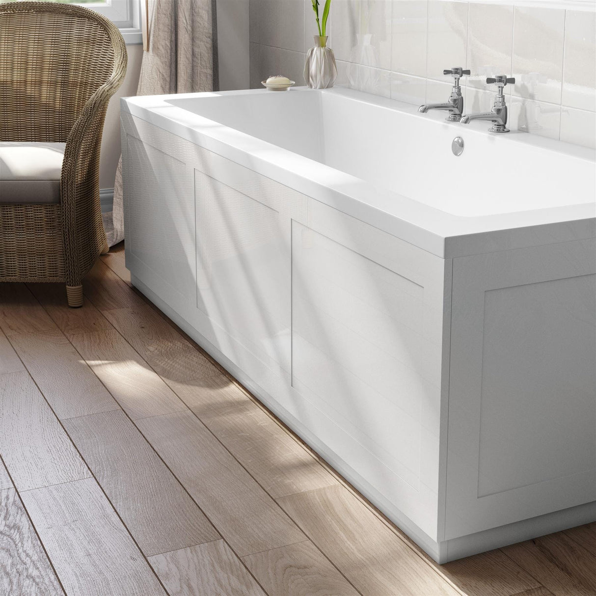 Aquarius Bathrooms Bath Panel Aquarius Halite Waterproof Traditional Shaker Front Bath Panel in White Gloss