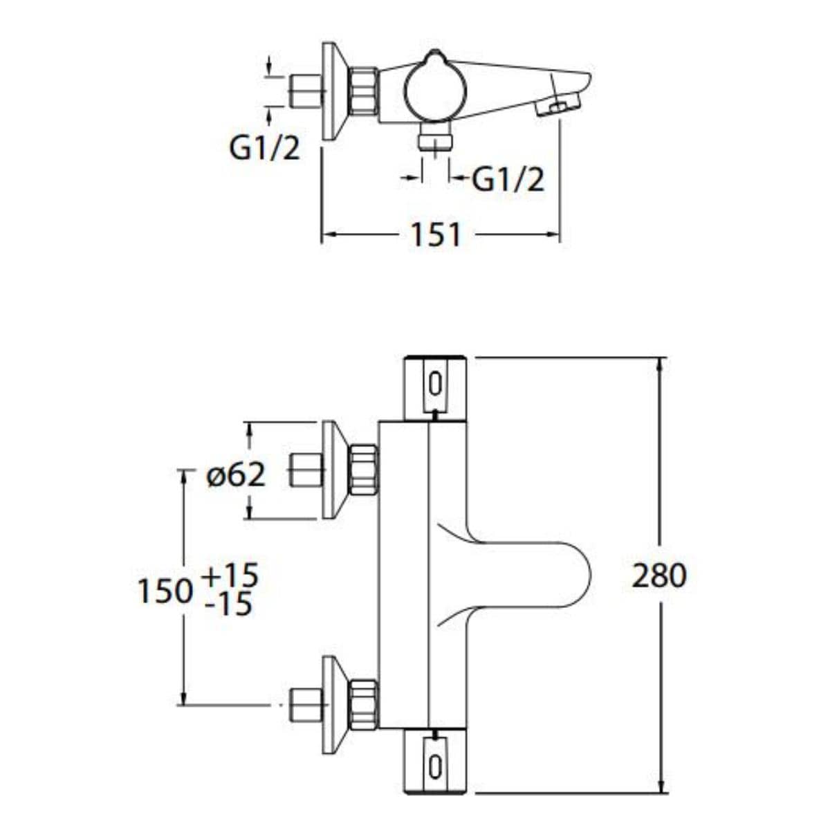Crosswater Bath Shower Mixer Crosswater Thermostatic Wall Mounted Bath Shower Mixer Tap in Chrome