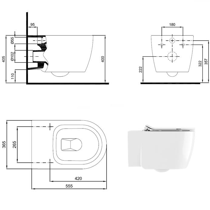 Crosswater Kai X Wall Hung Rimless Toilet with Soft Close Seat