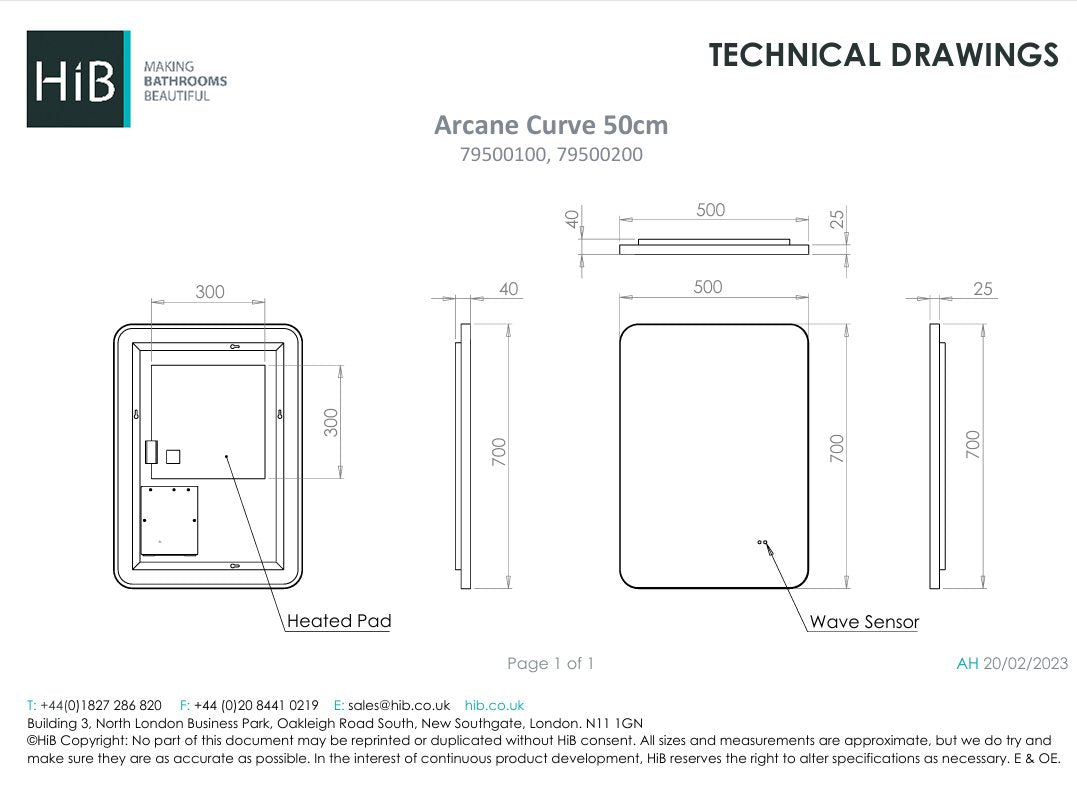 hib. Illuminated Mirror 700 x 500mm / Black hib. Arcane Curve LED Illuminated Mirror