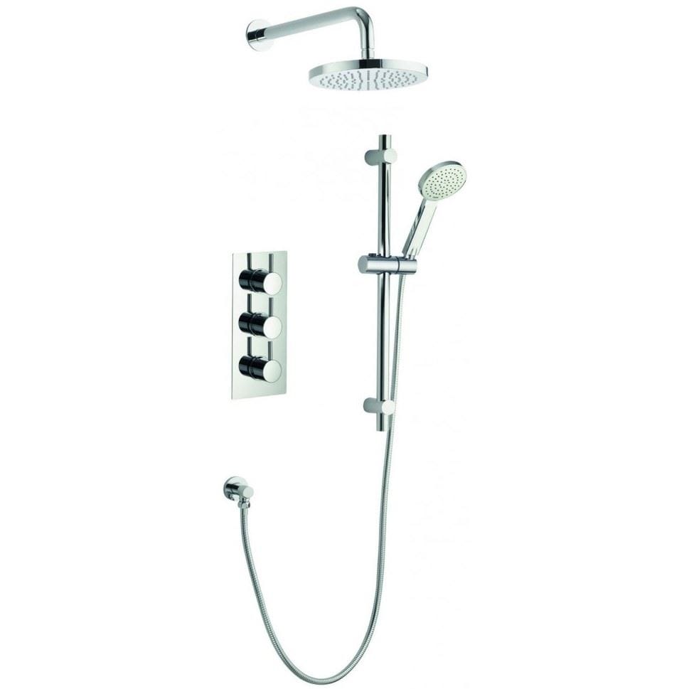 Imex Concealed Shower Set Imex Arco 2 Outlet, 3 Handle Concealed Shower Valve Set with 200mm Fixed Head, Wall Outlet, Slide Rail, Hose and Handset in Chrome