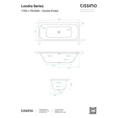 Tissino Double Ended Bath 1700 x 750mm Tissino Londra Premium Acrylic Double Ended Bath