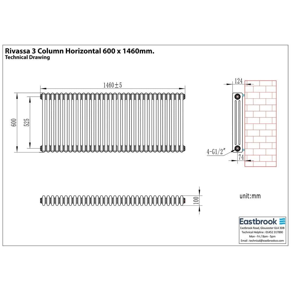 Eastbrook Eastbrook Rivassa Traditional 3 Column Radiator in Matt Anthracite