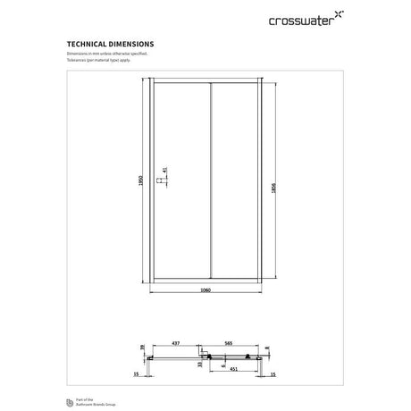 Crosswater Sliding Shower Door Crosswater Clear 6 Single Sliding 1100mm Shower Door in Brushed Brass
