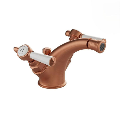 Vado Bidet Tap Brushed Bronze/Crackled White Booth & Co. Axbridge Lever Mono Bidet Mixer Tap with Pop-Up Waste