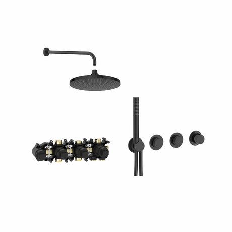 Roca Concealed Shower Set Titanium Black Roca T-Multi Switch Thermostatic Concealed Shower Valve with Rainshower Head, Pencil Handset and  Hose